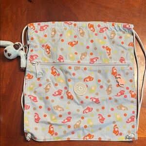 Kipling Kids Drawstring Bag - Light Blue with Multicolor Print